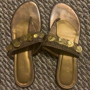 talbots brown and gold coin sandals